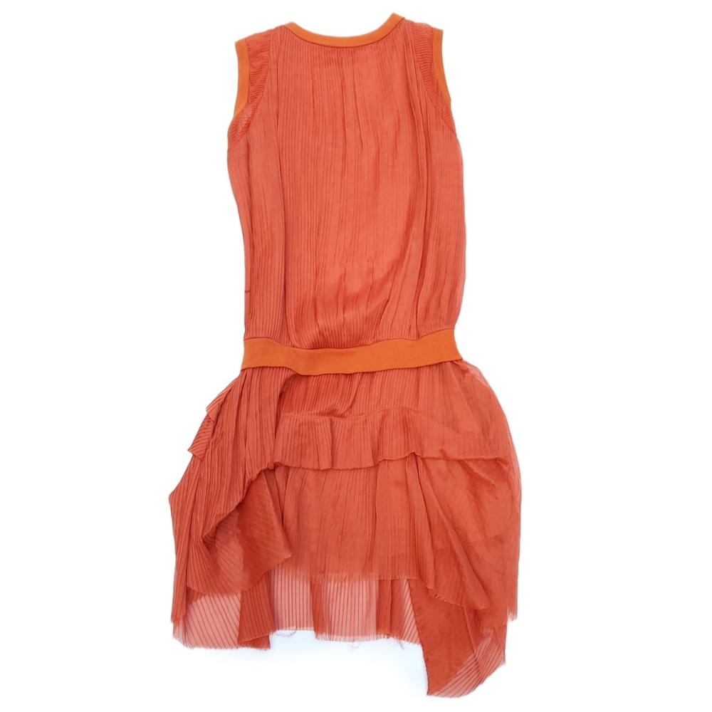 Chloé Orange Draped Ruffled Hem Pleated Dress - Picture 7 of 11